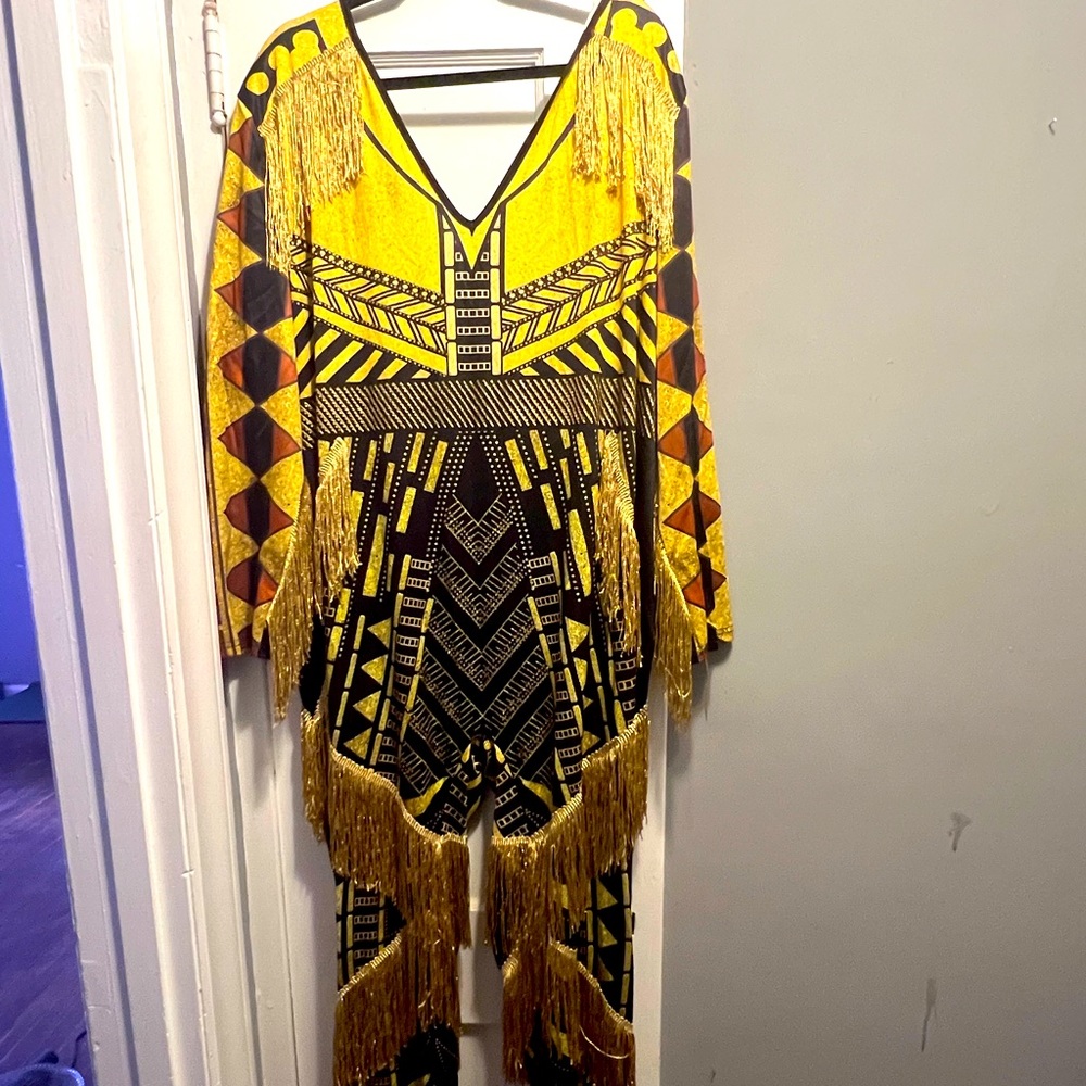 3X Fringe Gold & Black Jumpsuit XPlusWear